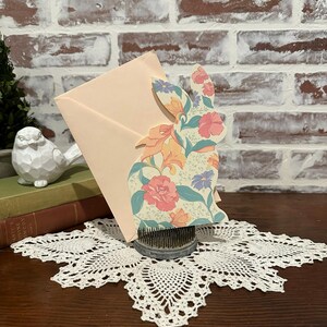 Vintage grande carte de voeux vierge en forme de lapin avec enveloppe rose | vintage de carte | Papeterie pour scrapbooking Ephémères | Cadeau pour amoureux des animaux