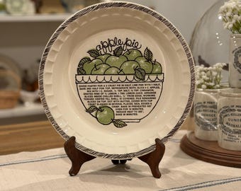 Vintage appeltaart 11" keramische ovenschaal met recept en appelontwerp