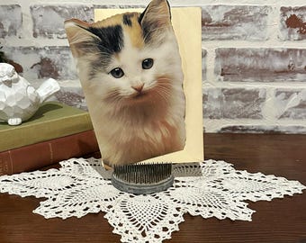 Vintage Large Kitten Shaped Blank Greeting Card w/ Beige Envelope | Feline Greeting Card | Scrapbooking Stationery Ephemera | Cat Lover Gift