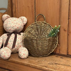 Gold Tone Large Semi Circle Hanging Woven Wicker Basket | Decorative Wall Basket | Country Cottage Rustic Farmhouse Decor | Storage Basket