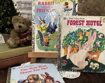 Vintage Little Golden Book | Rabbit and His Friends | Forest Hotel A Counting Story | The Very Best Home for Me | Childrens Book | Kids Book