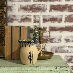 Vintage Robinson Ransbottom kan 1 pint met blauw tarwe design spons aardewerk | Boerderij Landhuisje Keuken