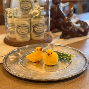 Pair of Fuzzy Flocked Yellow Chick & Duckling Figurines Your Choice | Easter Spring Decor | Farmhouse Country Decor