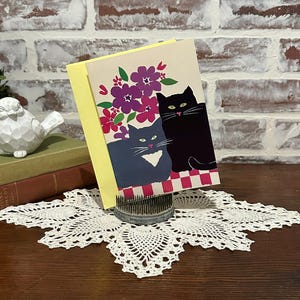 Vintage Russ Cat Theme Blank Greeting Card w/ Yellow Envelope | Feline Vintage Greeting Card | Scrapbooking Stationery Ephemera | Cat Lover