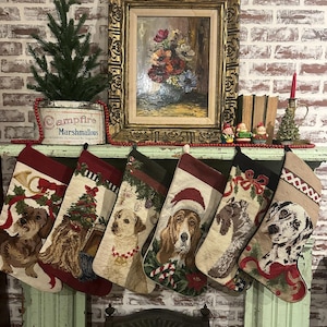 Media navideña vintage bordada a su elección de Dachshund, Yorkshire, Labrador, Basset Hound, Schnauzer y Dálmata / Decoración de repisa