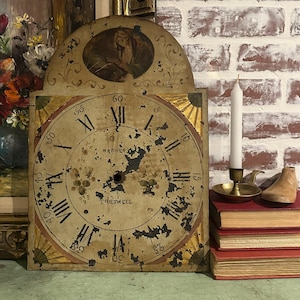 Antique Hand Painted Tideswell Longcase English Grandfather Clock Face | Antique Home Decor | Fireplace Mantel Decor | Clock Repair Parts