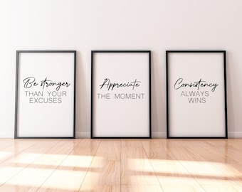 Set of 3 Gym Decor | Home Gym Decor | Motivational Decor | Gym Wall Art | Workout Room Decor | Gym Art | Be Stronger