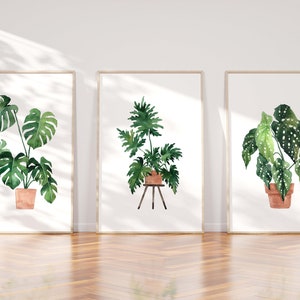 Botanical Print Set, Living Room Wall Art, Home Decor Gift, Houseplant Paintings, Plant Posters, Leaf Prints, Gallery Wall Set, 3 Piece Wall