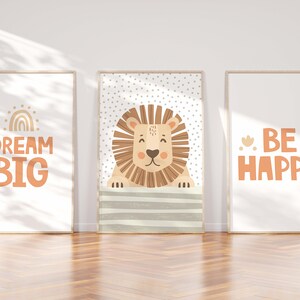 Baby Wall Art, Decoración de guardería, Póster motivacional, Arte motivacional lindo, Póster be happy, Arte de guardería, Decoración motivacional, Linda decoración de león