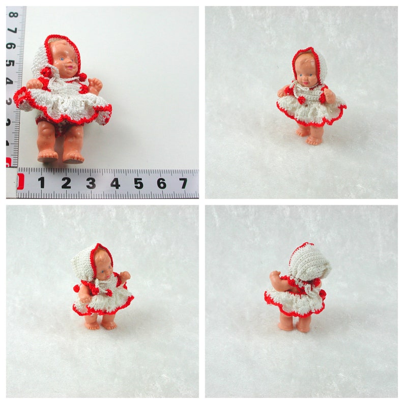 Verschieden bekleidete Babypuppen in Miniatur 1:12 Kleid weiß rot