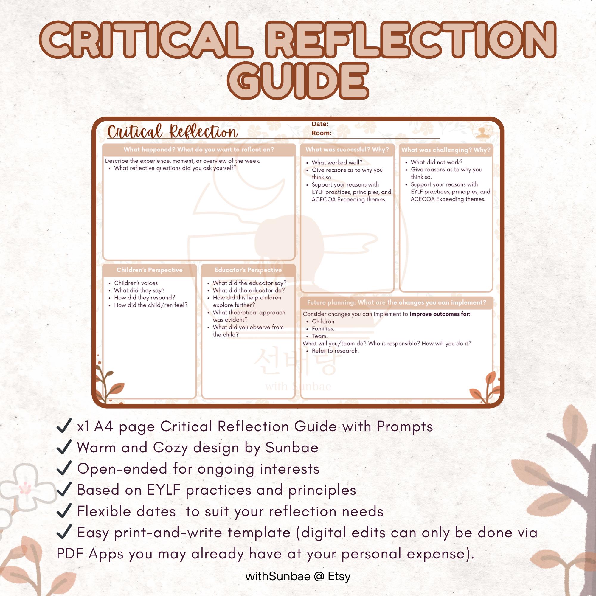 EYLF Curriculum Critical Reflection Template Guide Early Childhood ...