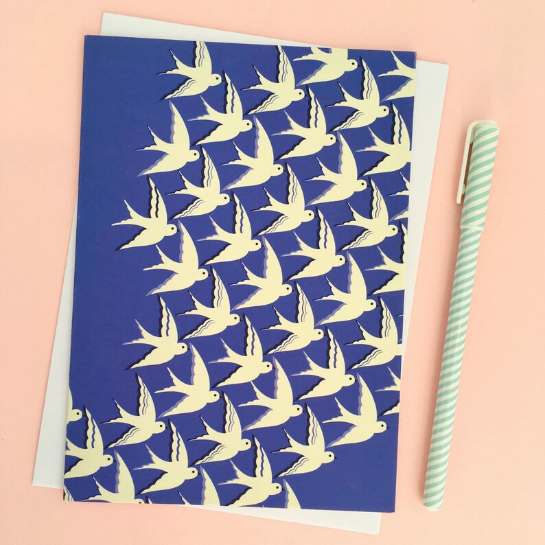 Bird's in flight Blue Greetings Card / Blank inside / Birthday Card image 1