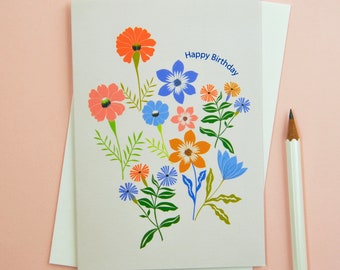 Floral Happy Birthday Greetings Card