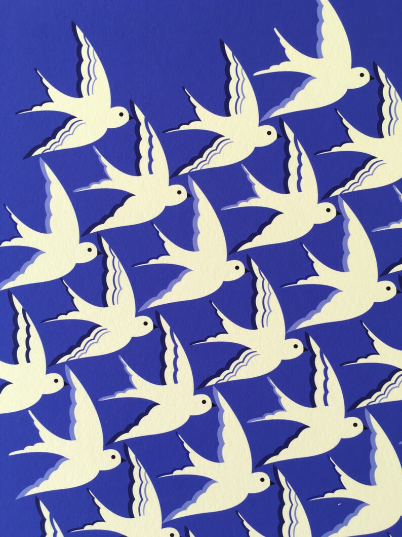 Birds in Blue Print