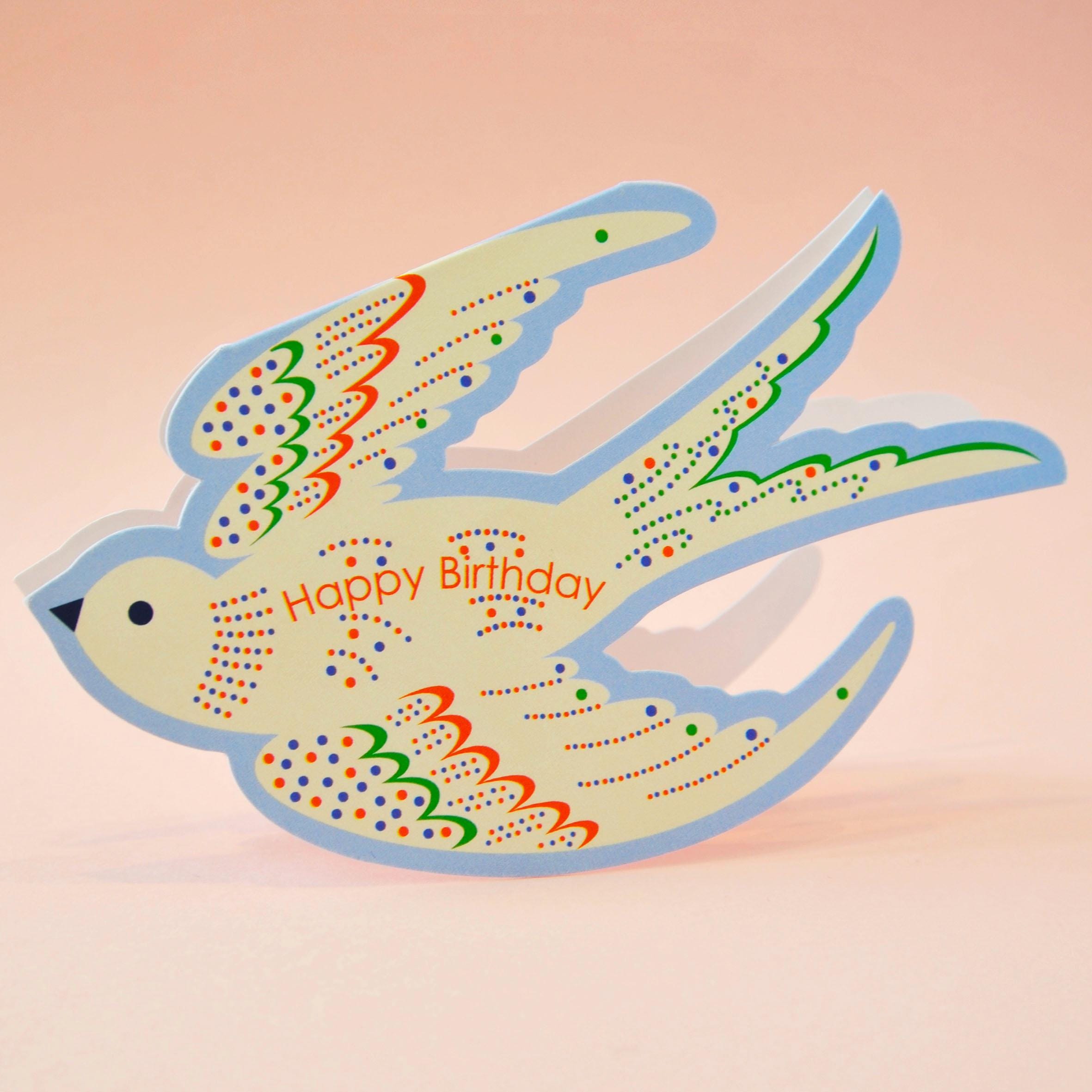 Whimsical Rocking Bird Happy Birthday - Blue Die Cut Card Keepsake - Etsy