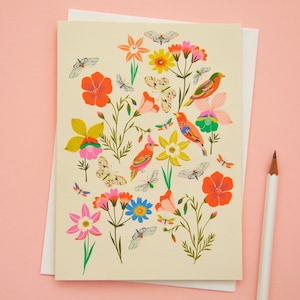 Vlinders & bloemen geïllustreerde wenskaart