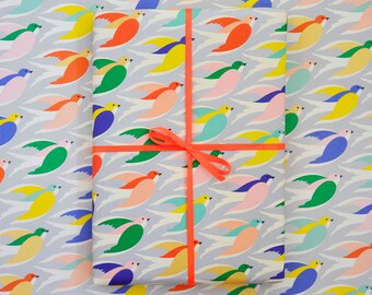 Papel de envoltura de impresión de aves / 6 hojas / envoltura de regalo / hojas de papel de envoltura de cumpleaños