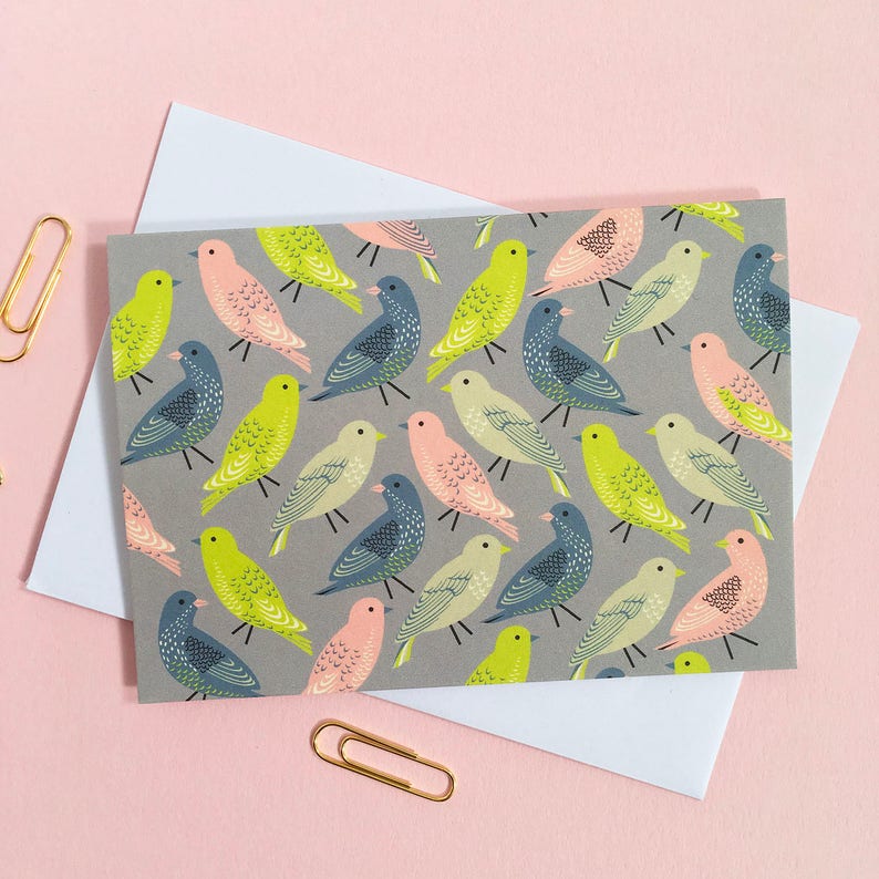 bird print multi pack of notecards thank you cards