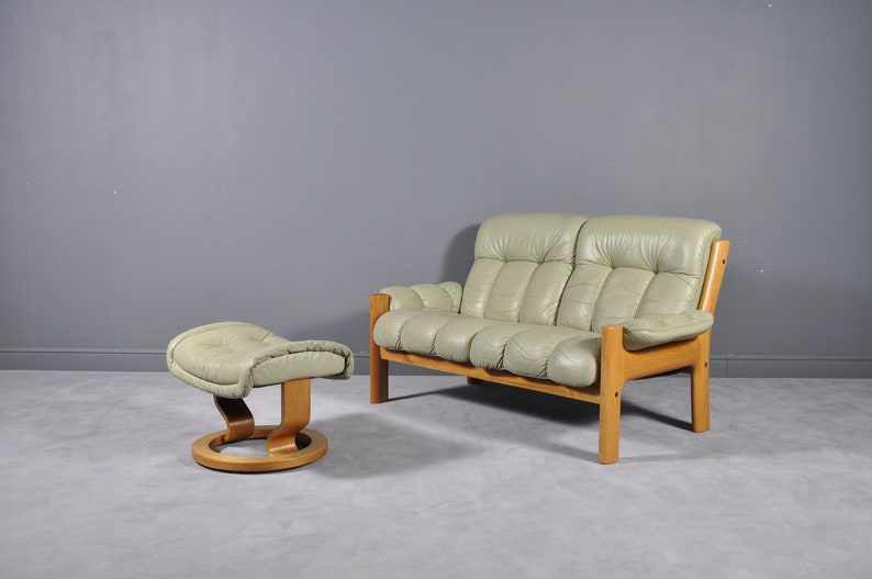 Ekornes Stressless Montana Solid Teak Loveseat Sofa By J E Norway Circa 1970s