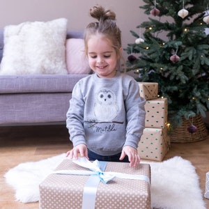 Kids Owl Jumper Kids Christmas Jumper Owl Sweater Personalised Kids Jumper Personalised Christmas Jumper Owl Clothing Owl Jumper image 1