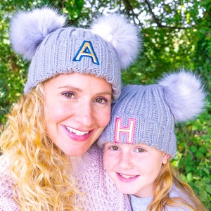 Family Hat Set - Parent and Child Matching Hats - Personalised Pom Pom Hats - Initial Gifts - Matching Winter Hats - Mum and Me - Dad and Me