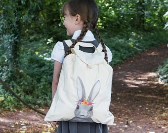 Bunny Backpack - Cotton Backpack Kids - School Backpack - Girls School Backpack  - Organic Cotton Backpack - Back to School Gifts