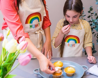 Personalized Apron Set - Family Apron Set - Parent and Child Apron - Personalised Aprons - Matching Aprons - Rainbow Aprons - Gift for Cooks