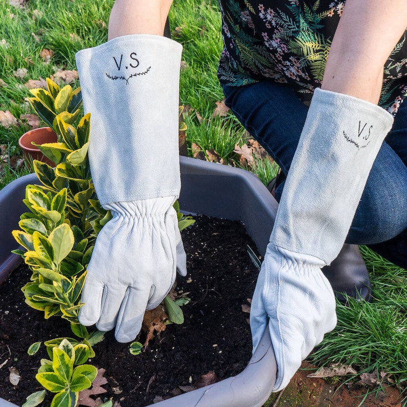 Personalised Gardening Gloves Personalized Garden Gloves Garden Gauntlet Gloves Personalized Garden Gifts Gifts for Gardeners image 1