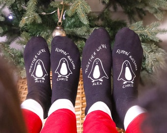 Chaussettes Pingouin - Chaussettes fantaisie - Cadeaux couple - Cadeaux Pingouin - Chaussettes couple assorties - Chaussettes personnalisées - Chaussettes his and hers