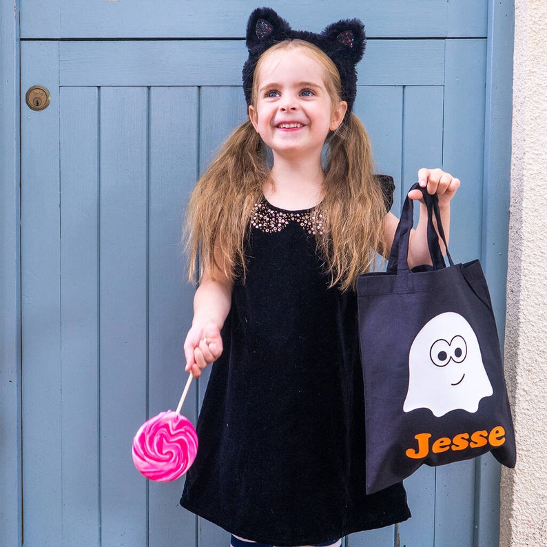 Halloween Bag Trick or Treat Bag Personalised Trick or Treat Bag Personalised Halloween Bag Ghost Bag Halloween Party Bag image 1