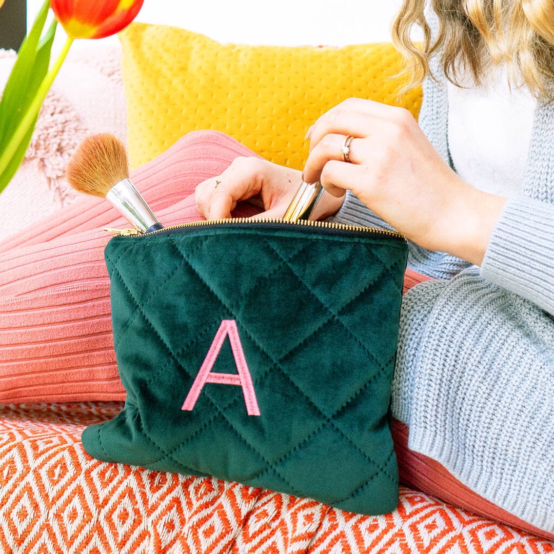 Personalised Initial Wash Bag Quilted Velvet Toiletry Pouch Etsy