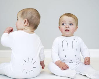 Bunny Face Sleepsuit - Bunny Face Romper - Bunny Face and Tail sleepsuit