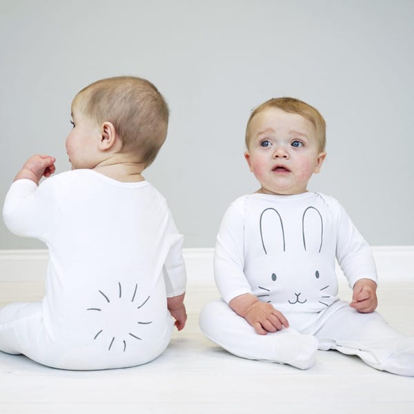 Bunny Face Sleepsuit - Bunny Face Romper - Bunny Face and Tail sleepsuit