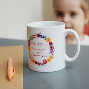 Teacher Mug - Thank You Teacher Mug - Thank You Teacher Gift - Floral Wreath Mug - Teacher Gift - Teacher Appreciation Gift