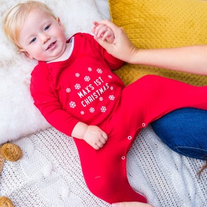 First Christmas - First Christmas Baby Outfit - Personalised First Christmas - Personalised Christmas Sleepsuit - Snowflake Sleepsuit