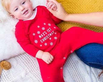 First Christmas - First Christmas Baby Outfit - Personalised First Christmas - Personalised Christmas Sleepsuit - Snowflake Sleepsuit