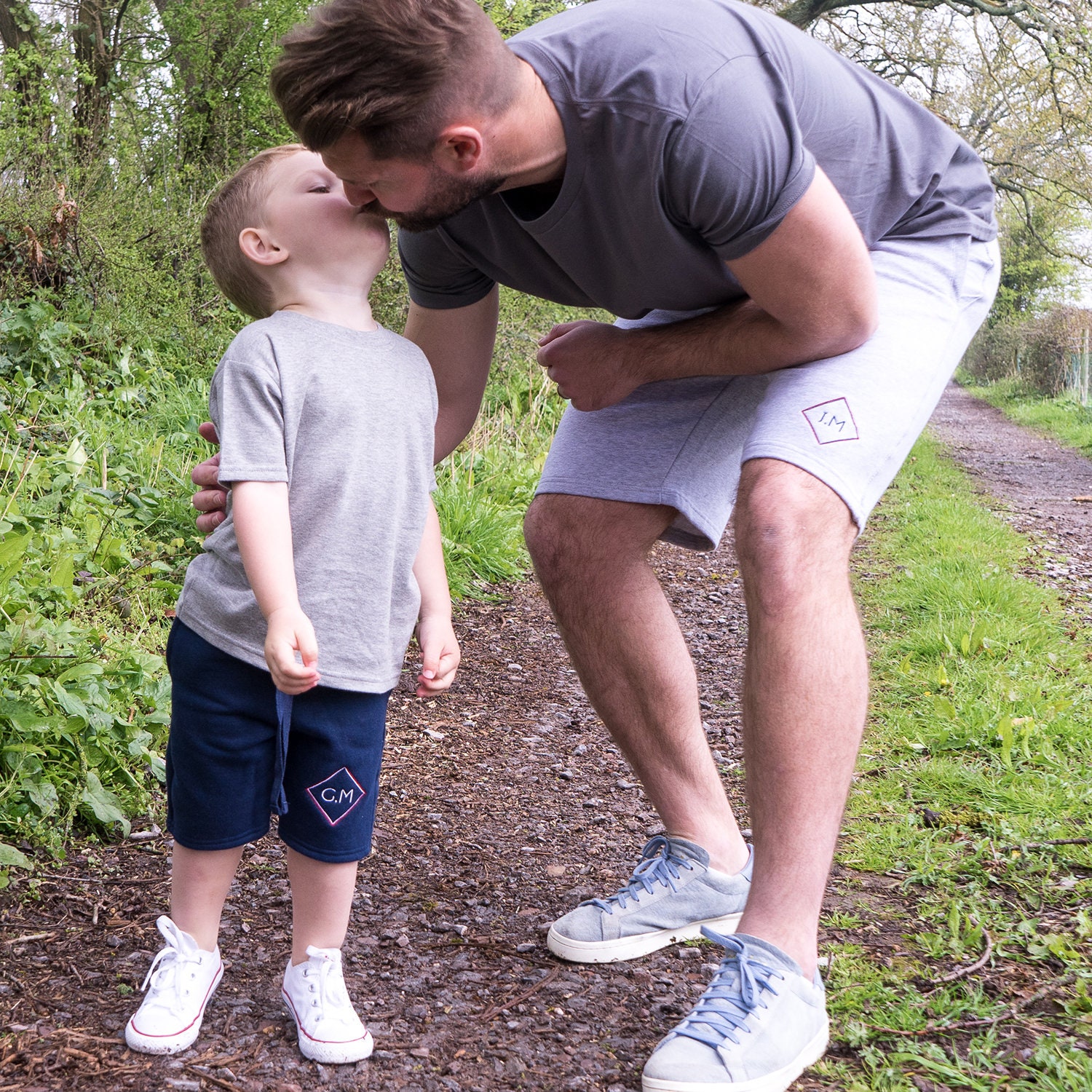 Image of Jersey Shorts Set - Twinning Outfit - Daddy & Baby Matching - Me Sweatpant Shorts - Monogram