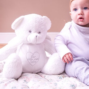 Weißer Teddybär - Baby Shower Geschenk - Geschenke für Baby - Geschenke für Kinder - Personalisierter Bär - Personalisiertes Spielzeug - Engelsbär