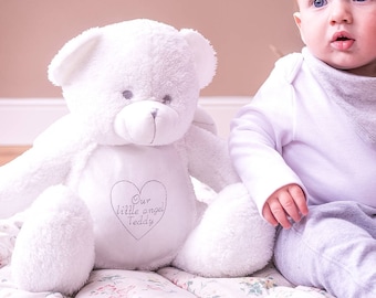 White Teddy Bear - Baby Shower Gift - Gifts for Baby - Gifts for Children - Personalised Bear - Personalised Toy - Angel Bear