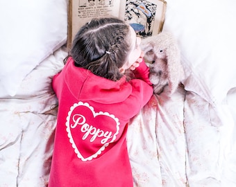 Girls Onesie - Personalised Onesie - Kids Onesie - Gift for children - Girls Heart Onesie - Kids Romper - Kids Loungewear - Childrens Onesie