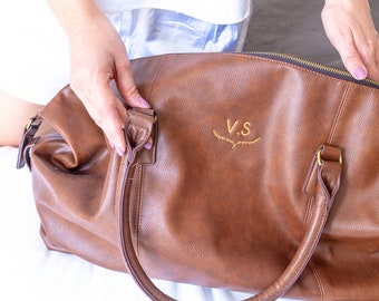 Vegan Leather Overnight Bag - Personalised Holdall Bag - Monogram Luggage - Vegan Weekend Bag - Personalized Weekend Bag - Travel Gifts