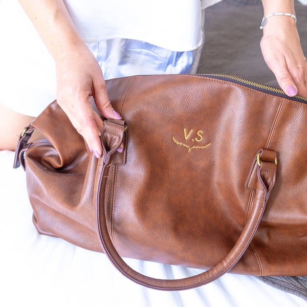 Vegan Leather Overnight Bag - Personalised Holdall Bag - Monogram Luggage - Vegan Weekend Bag - Personalized Weekend Bag - Travel Gifts