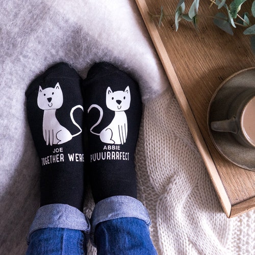 Cat Socks Heart Cat Socks Couples Socks Valentines Socks Etsy