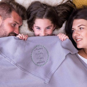 Personalised Family Blanket - Embroidered Blanket - Home Gifts - Personalized Blanket - Snuggle Blanket - Family Gifts - Grey Blanket