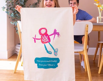 Personalised Tea Towel - Children's Drawing Gift - Gift from Kids - Kids Drawing - Personalized Tea Towel - Kitchen Gifts - New Home Gift