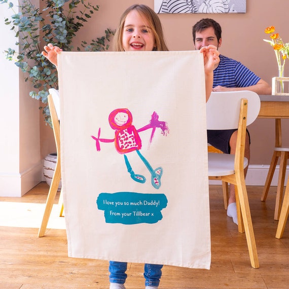 Personalised Tea Towel Children's Drawing Gift Gift From Kids Kids Drawing  Personalized Tea Towel Kitchen Gifts New Home Gift 
