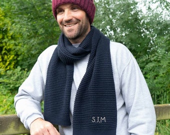 Personalised Knit Scarf - Personalised Monogram Scarf - Waffle Knit Scarf - Monogram Gift - Gifts for him - Navy Scarf - Personalized Scarf