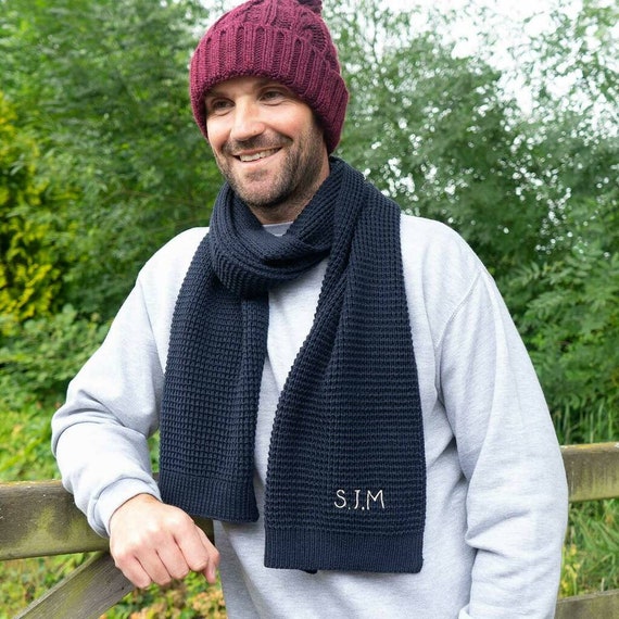 Personalised Knit Scarf Personalised Monogram Scarf Waffle Knit Scarf  Monogram Gift Gifts for Him Navy Scarf Personalized Scarf 