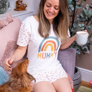 Personalised Rainbow Pyjamas - Organic Pajamas - Personalized Short Pajamas - Rainbow Print Pyjamas - Adult Pyjamas With Name