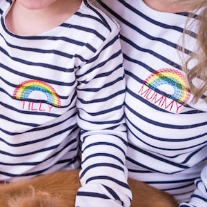 Mum and Child Matching Tops Matching Bretons Tops with Names Personalized Tops Breton Set Rainbow Print Tops Mother's Day Gifts image 1